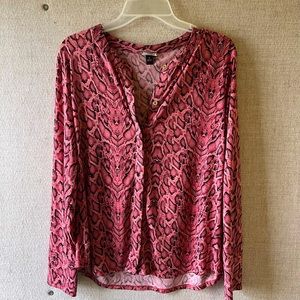 Pink Snakeskin Print Button Top